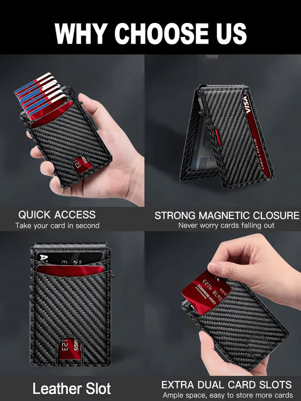 💥🎁 Slim Wallet for Men with Pop-Up Aluminum Case, RFID Blocking Minimalist Leather Bifold Card Holder