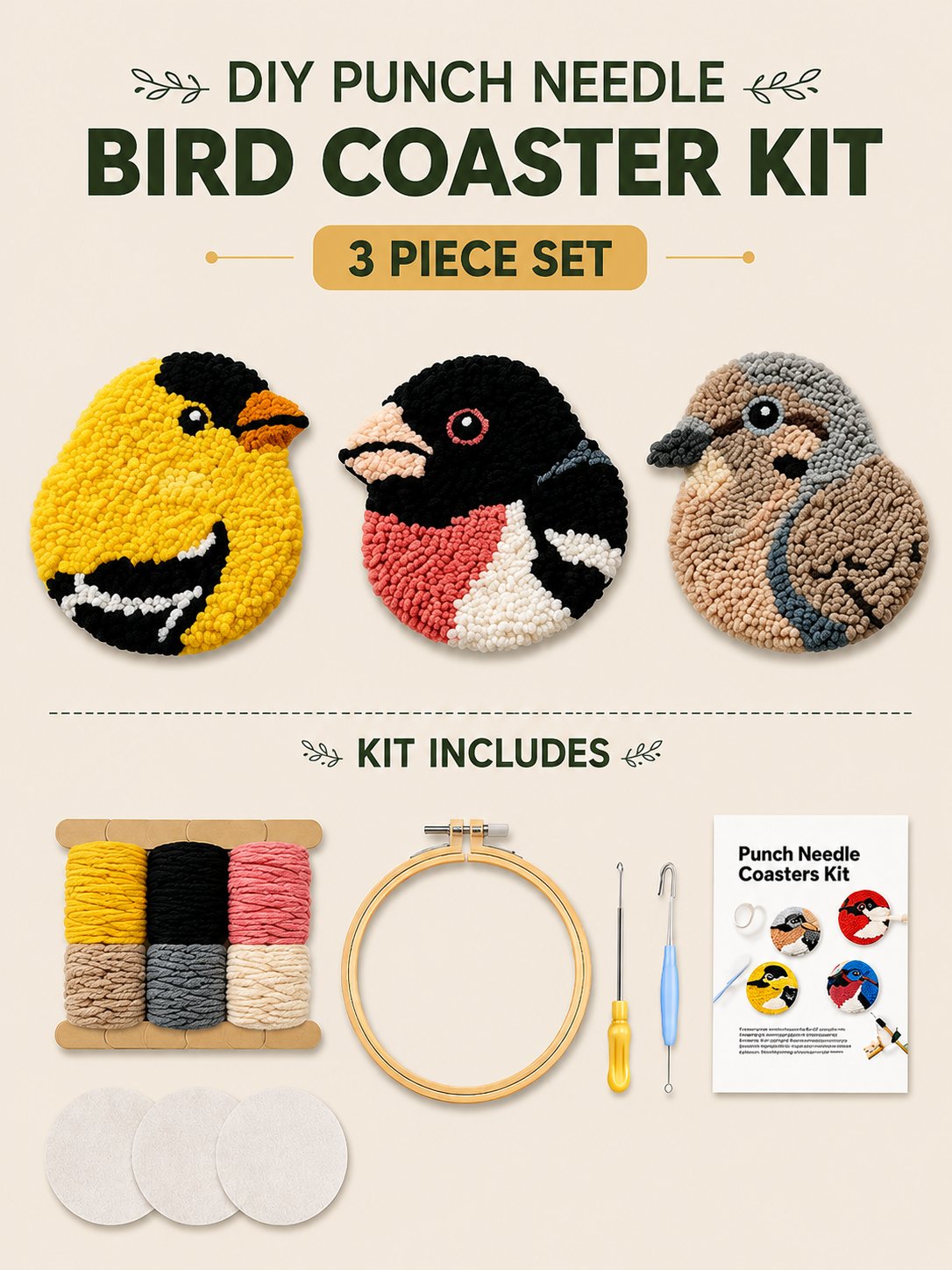 🧵Beginner-Friendly🐦DIY Bird Coasters Punch Needle Kit