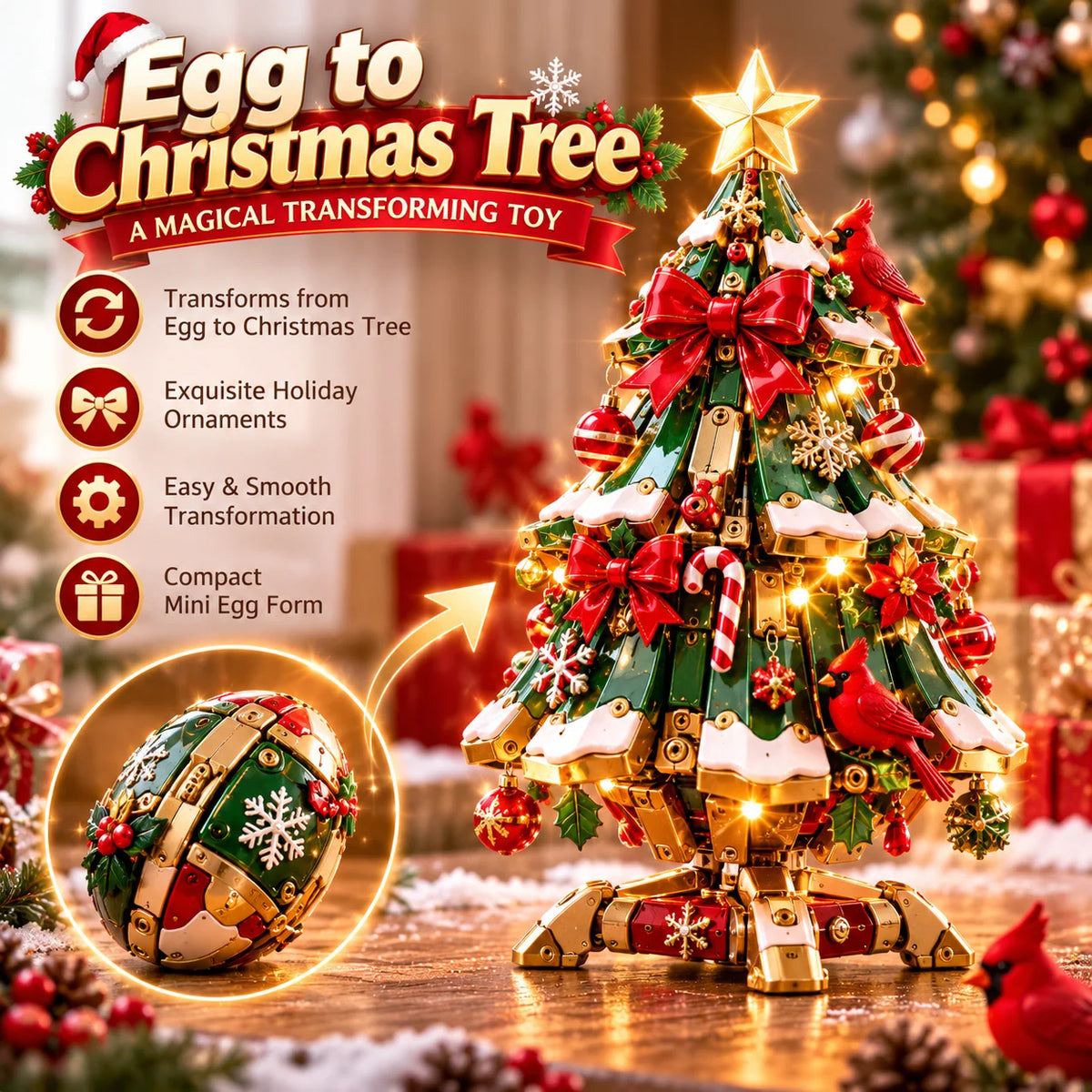 Last Day 49% Off 🔥 Egg-to-christmas Tree™ Magical Transforming Toy – Cardinal Christmas Tree Holiday Gift 🎄🎁✨