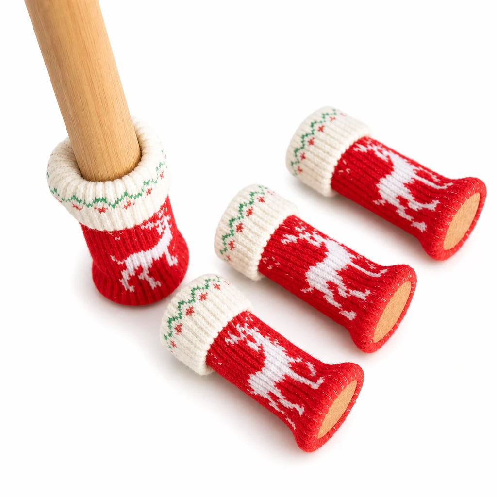 📢📢50% Off !! ⏰christmas Knitted Chair Leg Covers With Felt Pads Non Slip Thickened Table Feet Socks Floor Protectors 4-piece Set