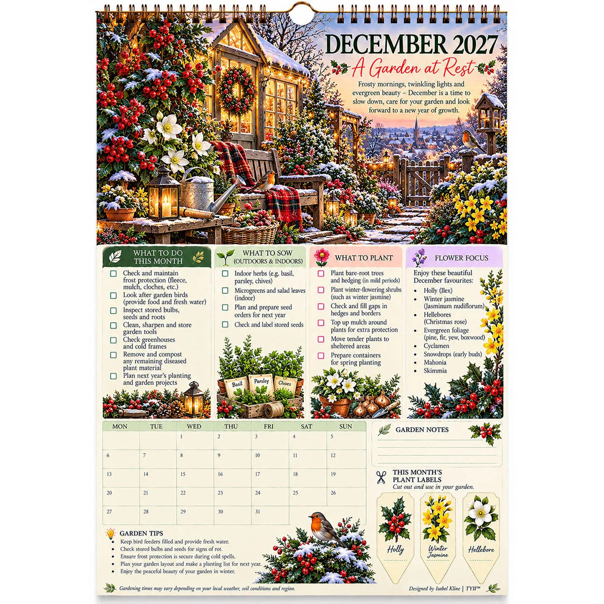 2027 Four Seasons Gardening Calendar & Monthly Planner – A4 Wall Calendar with Planting Guide, Garden Tasks & Plant Labels | WEEKLYARD™