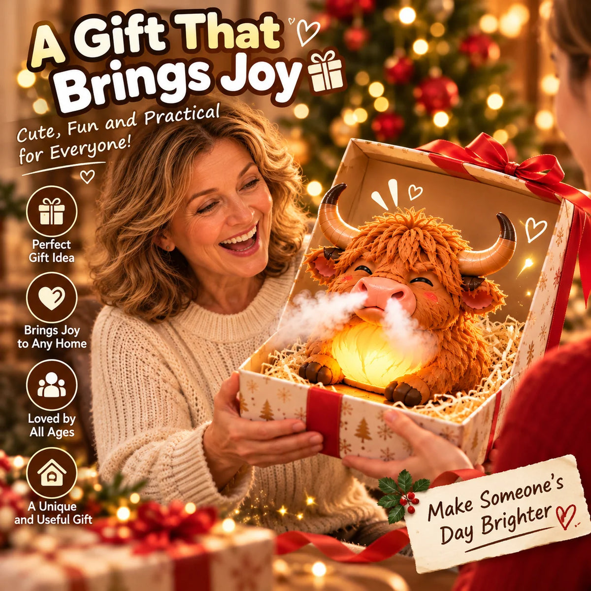 🐮 Highland Cow Huff – Tap-to-Puff Humidifier & Colorful Night Light ✨🎁