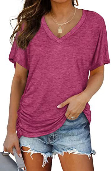 ✨Womens Short Sleeve V Neck Dolman Tops with Side Shirring Loose Fit Shirts