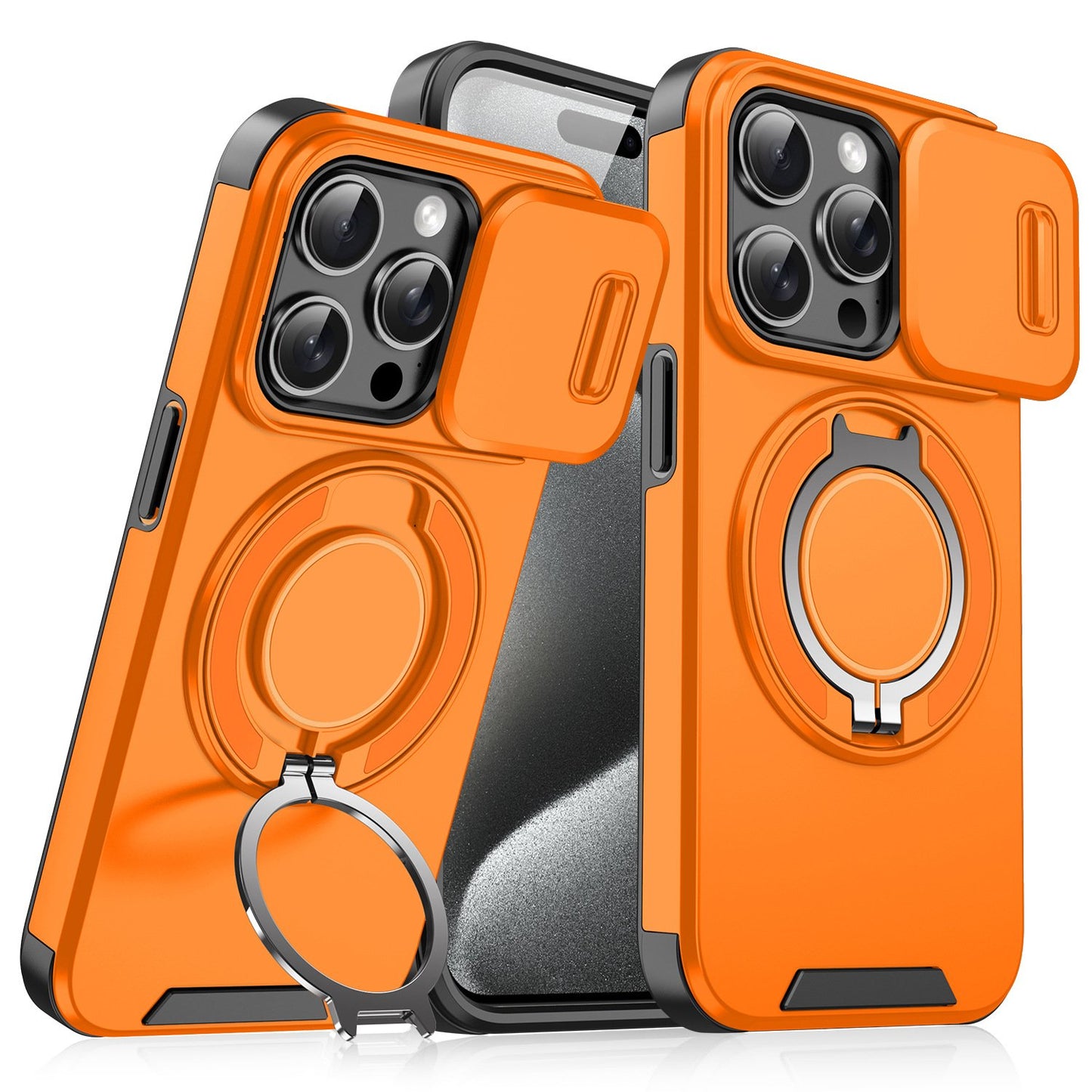 Case with Slide Camera Cover & Rotatable Ring Kickstand, Grade Shockproof Protective Case for iPhone 11/12/13/14/15/16/17 Series