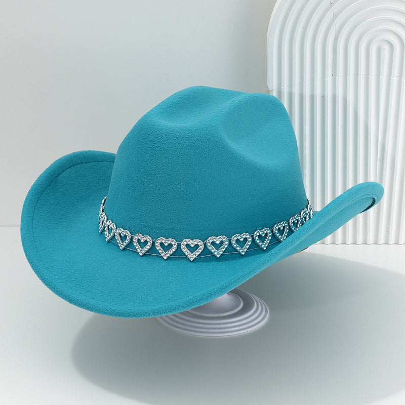 👒 Women's Rhinestone Heart Cowboy Hat Elegant French Jazz Fedora❤️