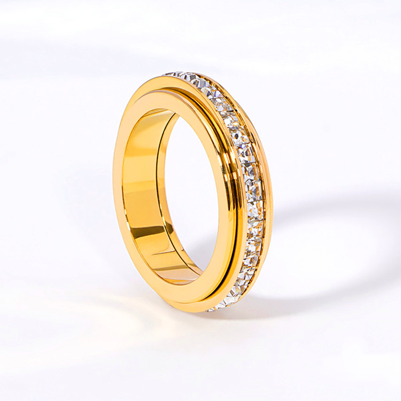 ✨💕Titanium Steel Rotatable Spinner Ring with Zirconia