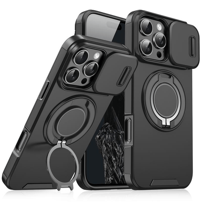 Case with Slide Camera Cover & Rotatable Ring Kickstand,  Grade Shockproof Protective Case for iPhone 11/12/13/14/15/16/17 Series