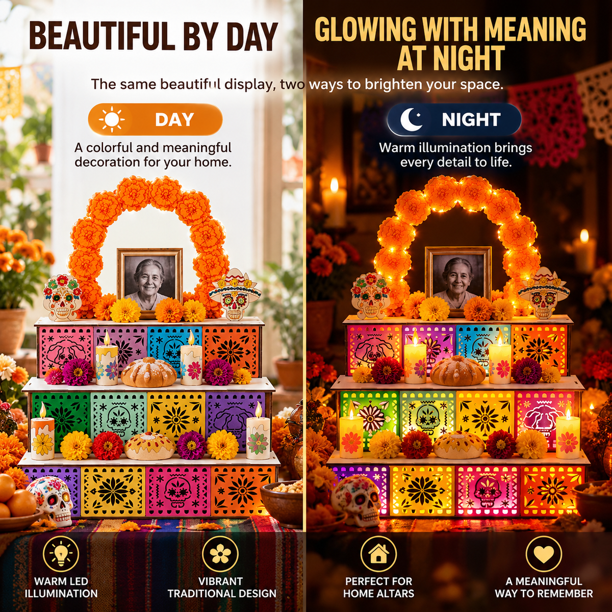 🎃🏵️Day of the Dead Wooden Altar Display Set | 💕Death is not the end of life, forgetting is