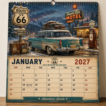 🔥2027 Route 66 Road Trip Calendar – Vintage Mother Road Americana Wall Calendar