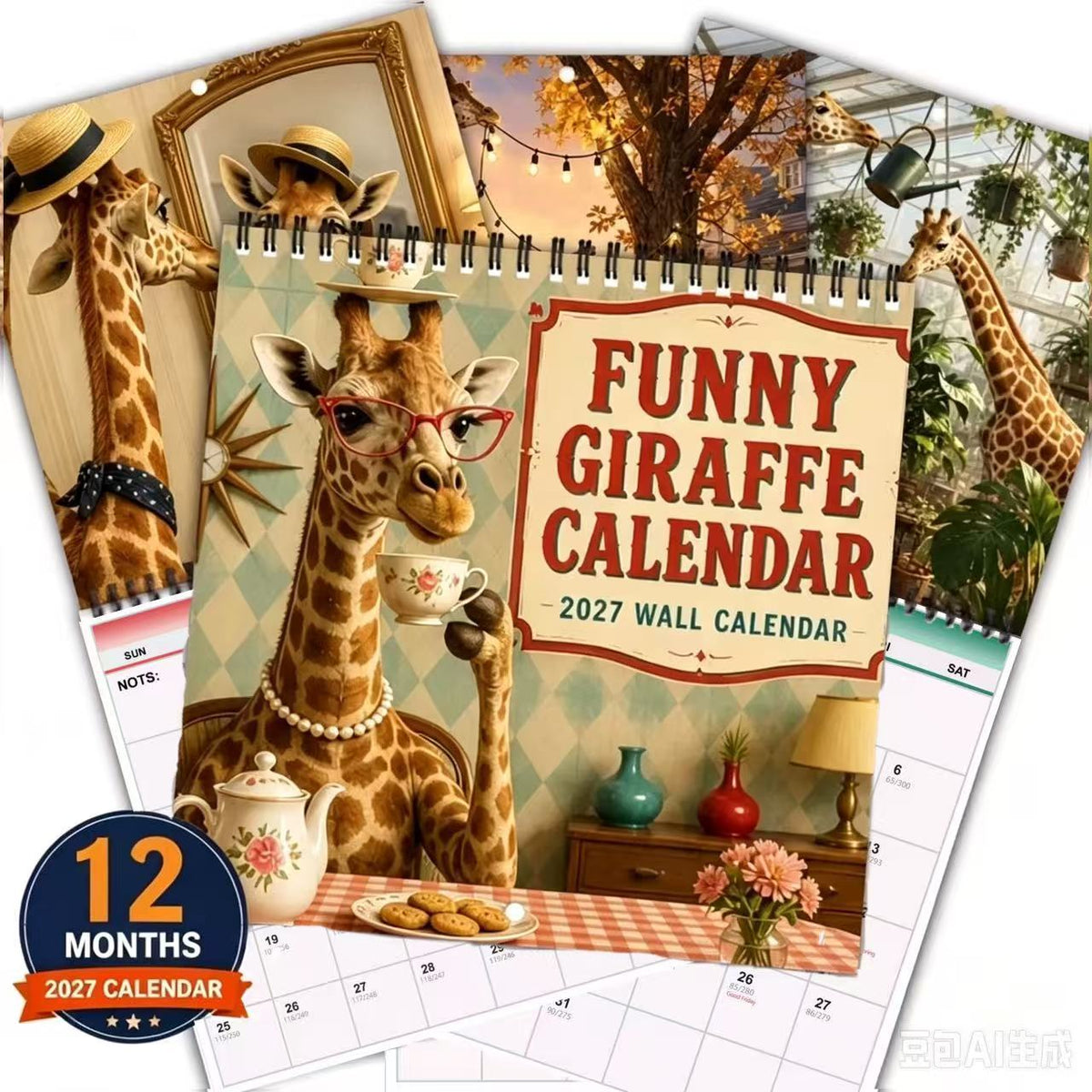 🦒 2027 Funny Giraffe Wall Calendar