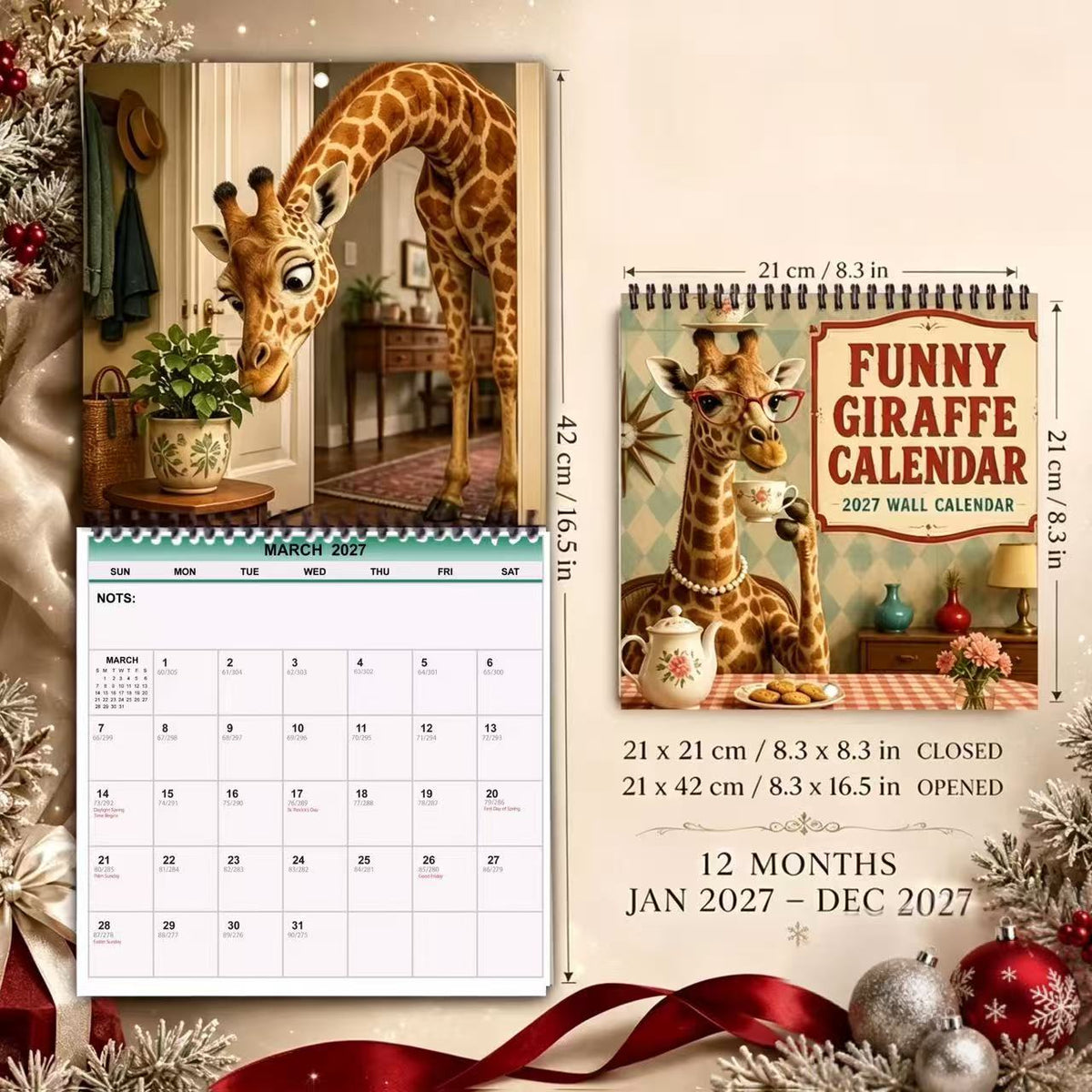 🦒 2027 Funny Giraffe Wall Calendar