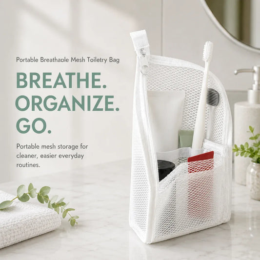 Portable Quick-Dry Mesh Toiletry Bags – Hanging Travel Organizers with Toothbrush Slots