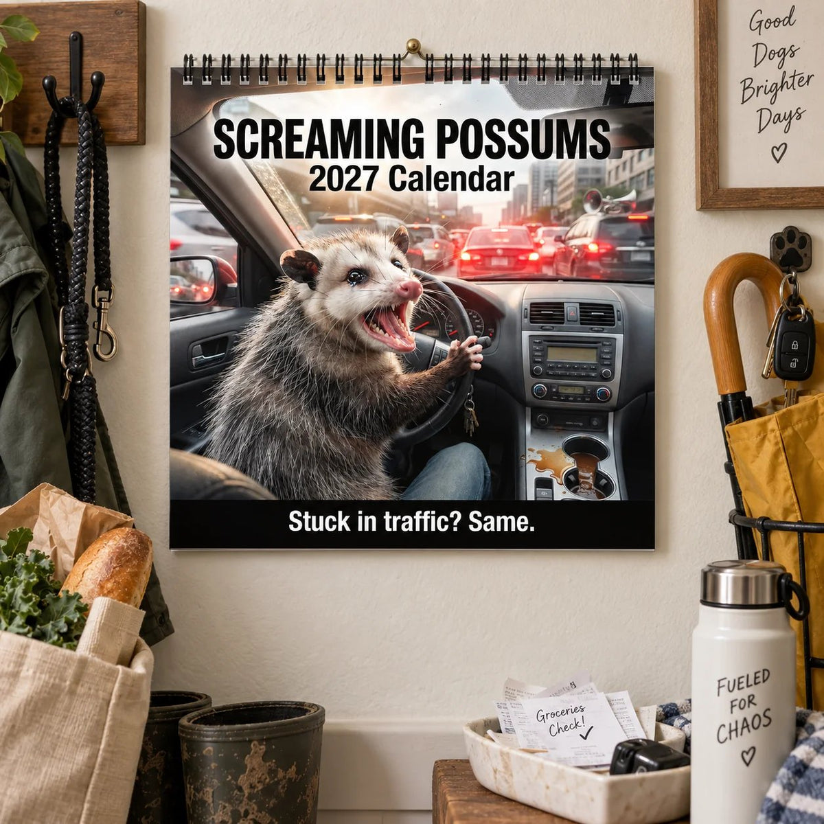 🐾Screaming Possums 2027 Wall Calendar – 12-Month Funny Relatable Calendar, Chaotic Life Humor Hanging Planner for Office, Home & Gag Gift
