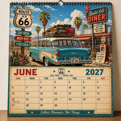 🔥2027 Route 66 Road Trip Calendar – Vintage Mother Road Americana Wall Calendar