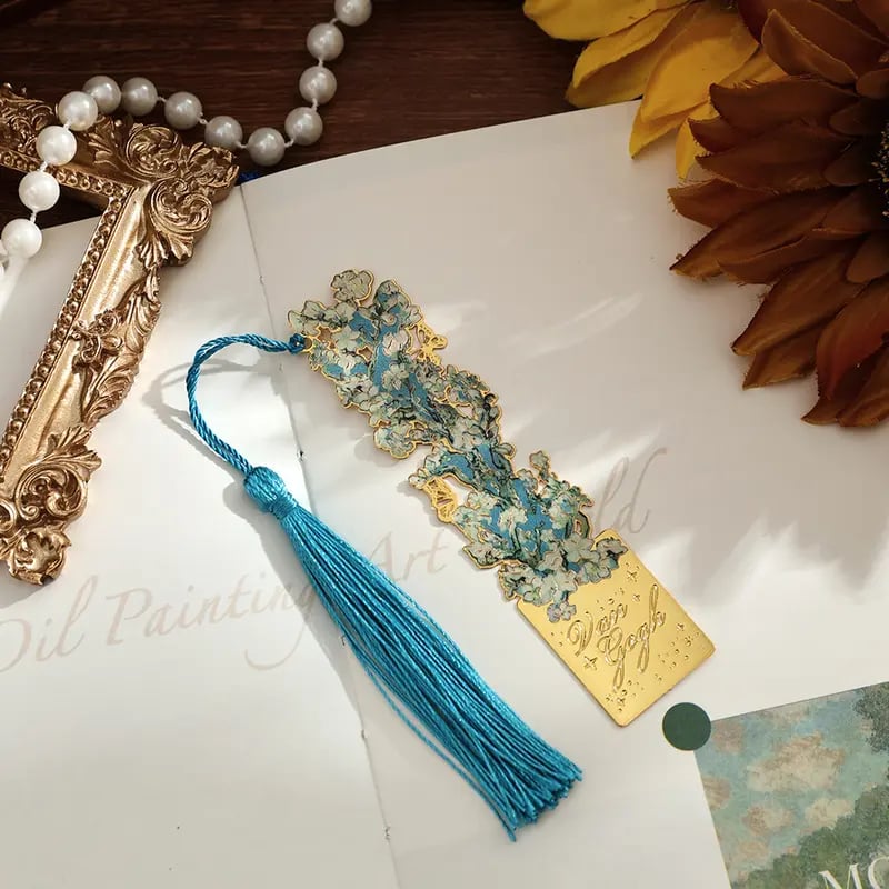 📚✨ 8-Piece Gold Metal Bookmark Set with Tassel – Van Gogh & Monet Inspired Gift for Book Lovers 🎨