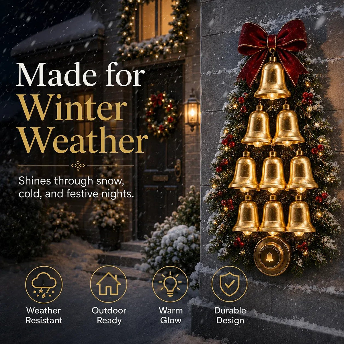 🔥😍🔔 Christmas Bell Cascade Doorbell– Light-Up Holiday Chime Door Decor 🎄
