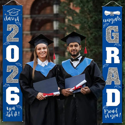 🎓Class of 2026 Graduation Banner 11.8" x 70.87" | Congrats Grad Front Door Porch Decor for Graduation Party (✨Set of 2)