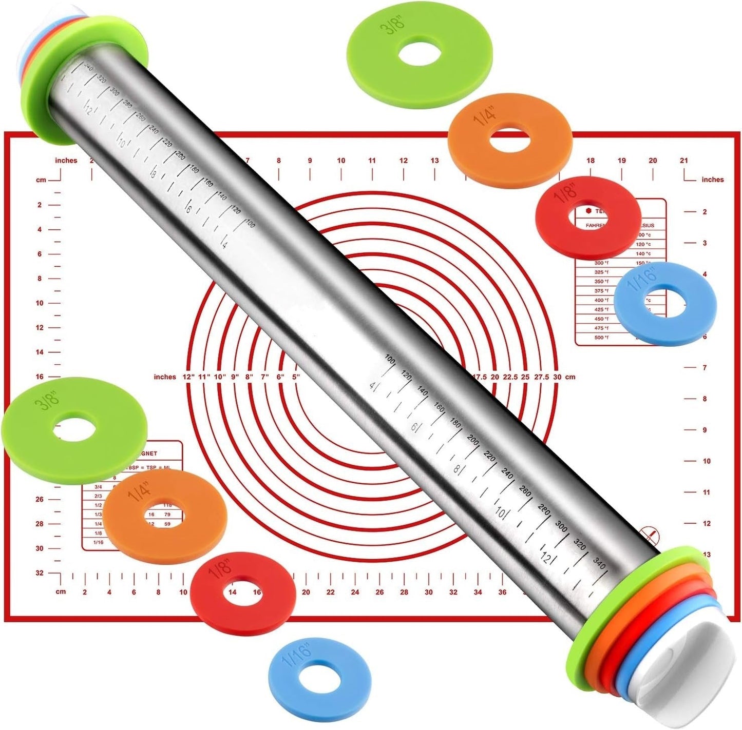 Dailyardtool® Adjustable Stainless Steel Rolling Pin with Thickness Rings