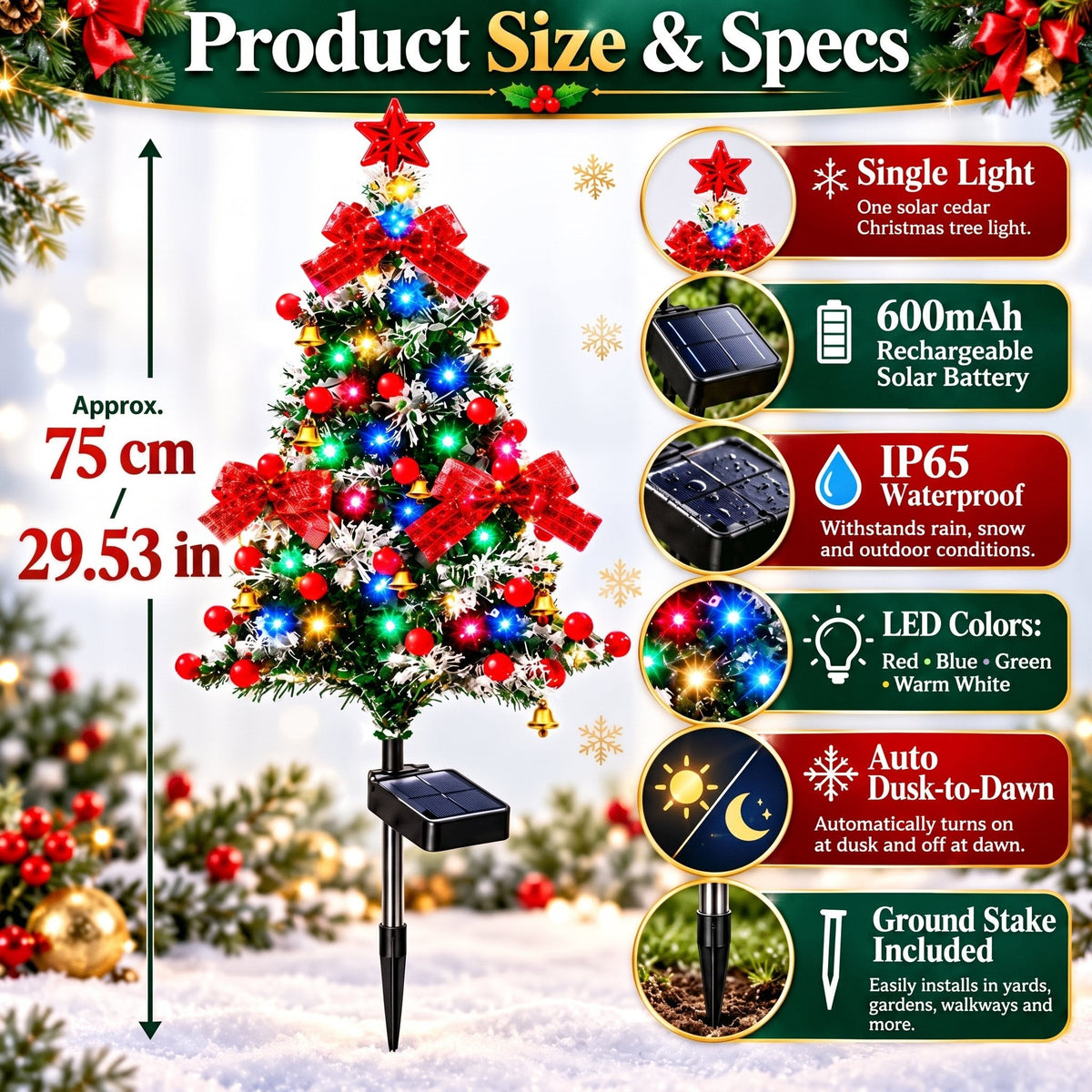 51% OFF 🔥 Solar Cedar Christmas Tree Lights | Festive Outdoor Holiday Decor