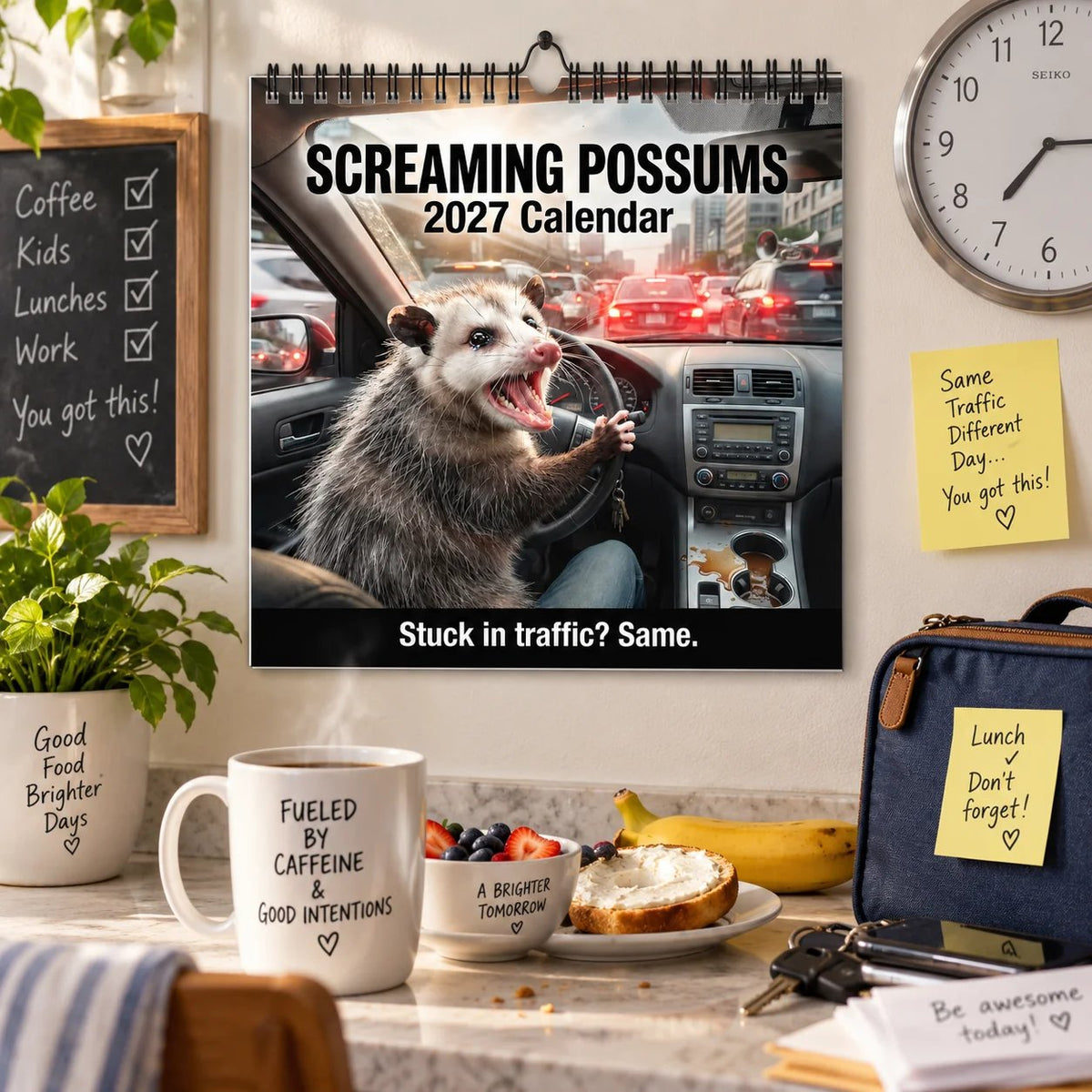 🐾Screaming Possums 2027 Wall Calendar – 12-Month Funny Relatable Calendar, Chaotic Life Humor Hanging Planner for Office, Home & Gag Gift