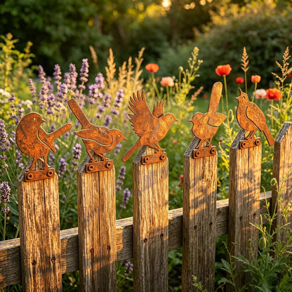 5-Piece Lifelike Rusty Metal Bird Silhouettes Garden Art
