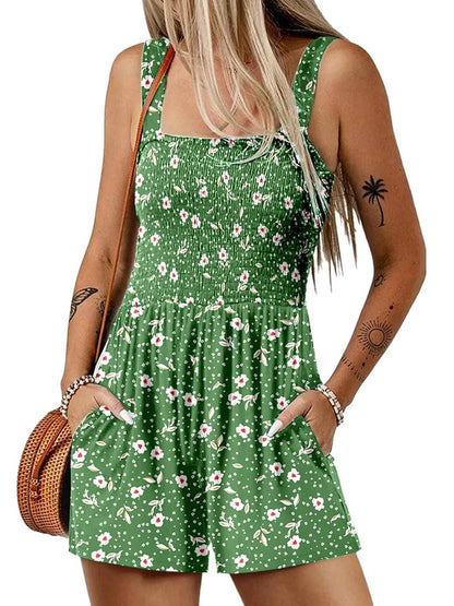 ⏰Hot Sale 49% OFF💃Women's Summer Square Neck Sleeveless Loose Casual Short Smocked Romper