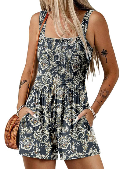 ⏰Hot Sale 49% OFF💃Women's Summer Square Neck Sleeveless Loose Casual Short Smocked Romper