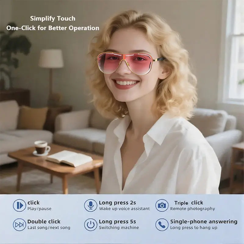Smart Bluetooth 5.4 Audio Sunglasses – Open-Ear Wireless Music Glasses with UV Protection & Hands-Free Calling
