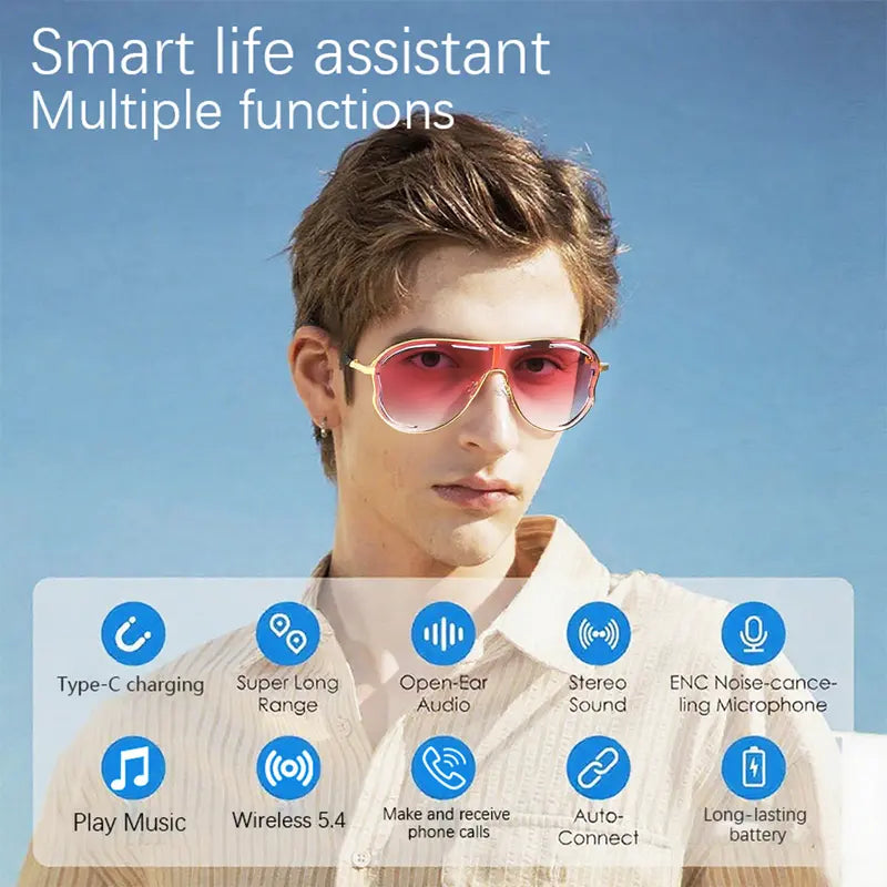Smart Bluetooth 5.4 Audio Sunglasses – Open-Ear Wireless Music Glasses with UV Protection & Hands-Free Calling
