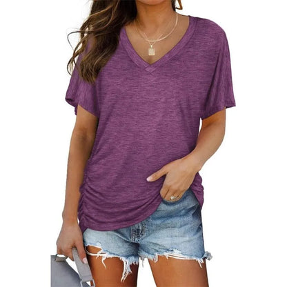 ✨Womens Short Sleeve V Neck Dolman Tops with Side Shirring Loose Fit Shirts