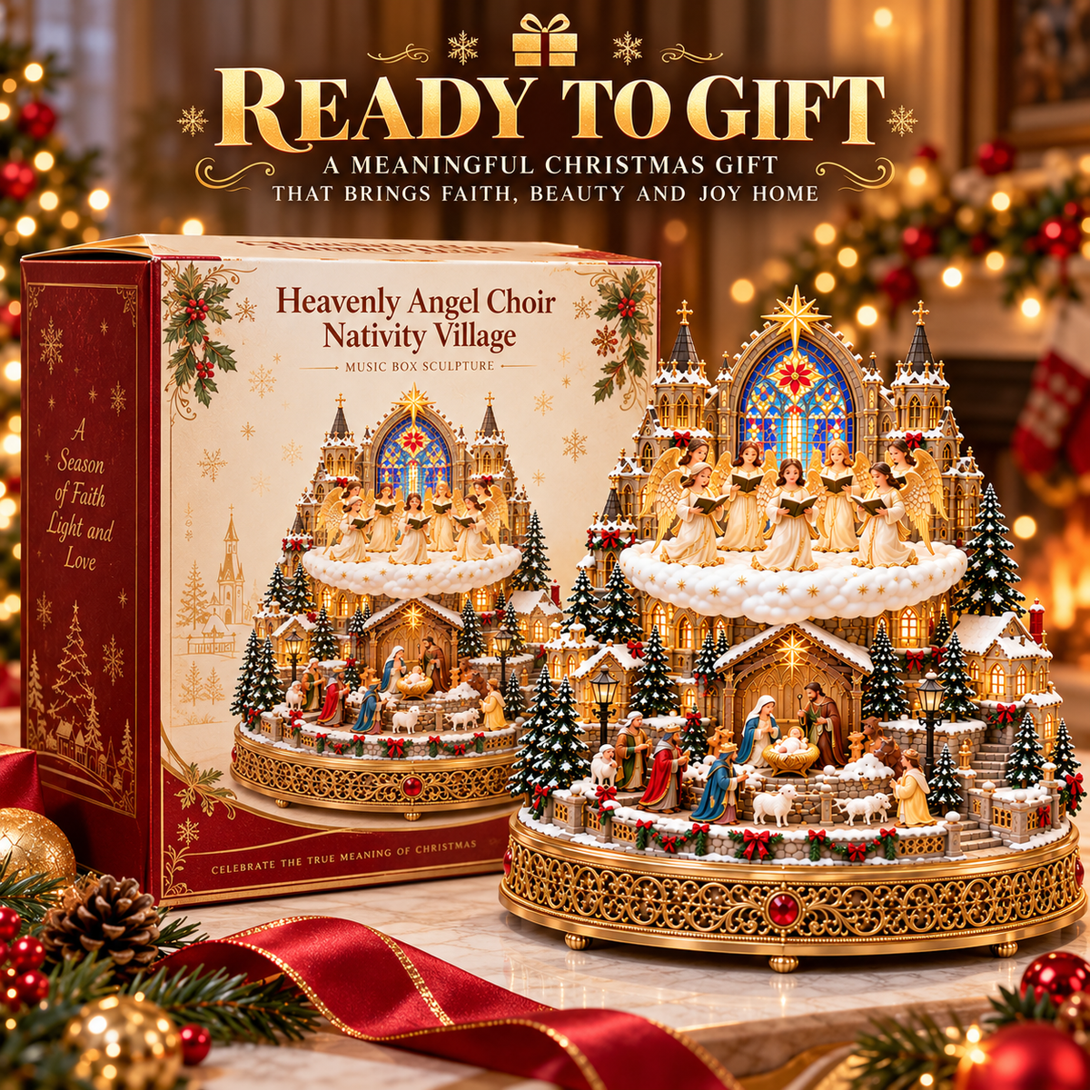 ✨ Heavenly Angel Choir | Lighted & Rotating Christmas Nativity Village
