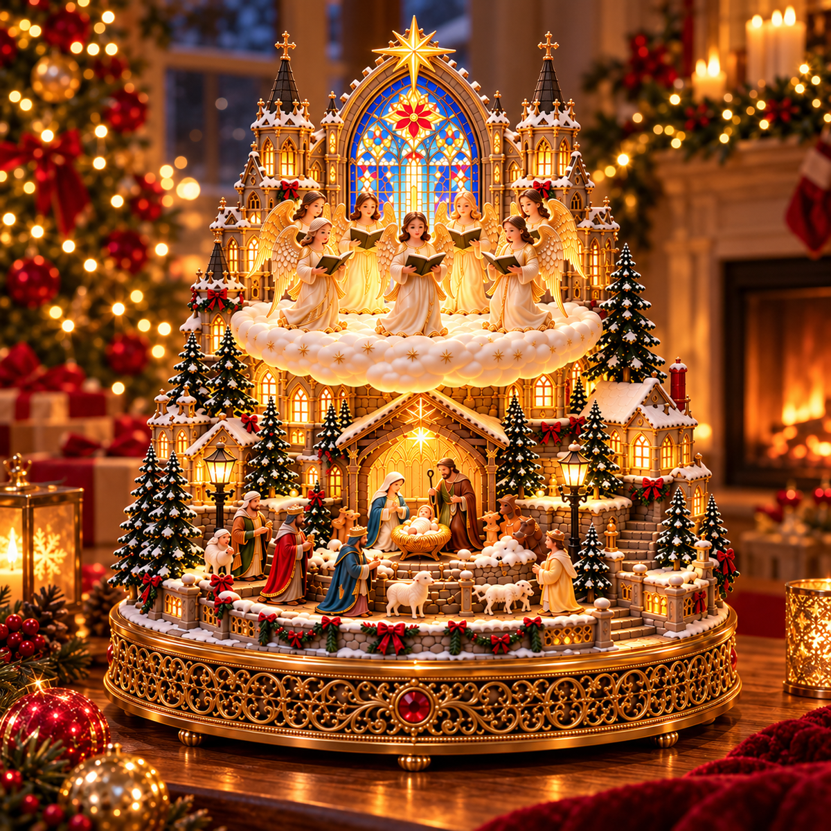 ✨ Heavenly Angel Choir | Lighted & Rotating Christmas Nativity Village