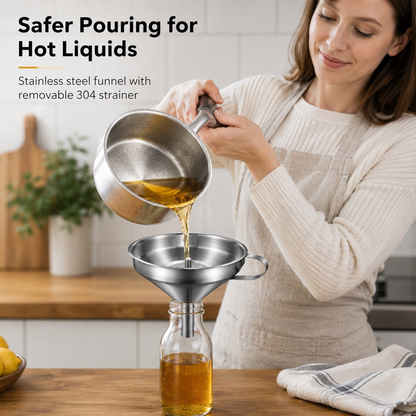🍳Heavy-Duty Stainless Steel Kitchen Funnel (Strainer Included)