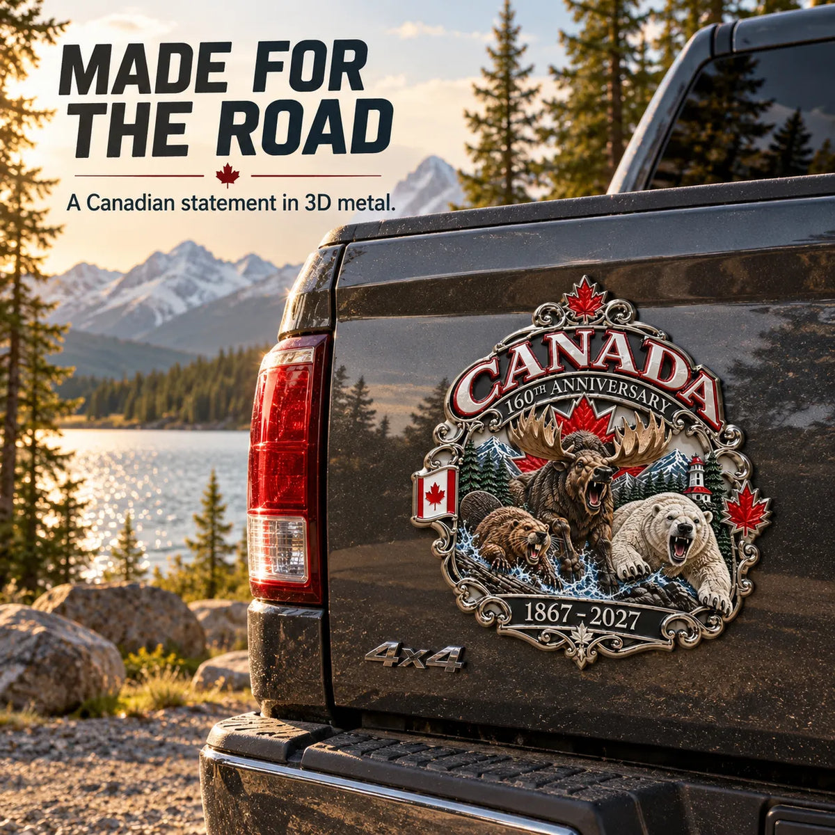 ⏳ Limited-Time 49% OFF – 🍁 Canada 160th Anniversary 3D Car Emblem | 8-Inch Metal Wildlife Badge, 1867–2027 🇨🇦