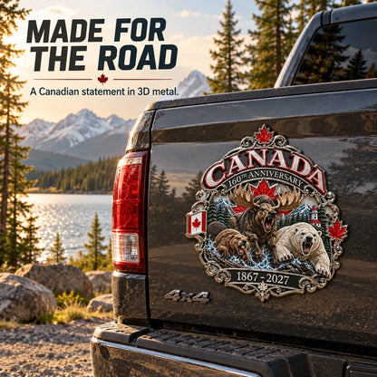 ⏳ Limited-Time 49% OFF – 🍁 Canada 160th Anniversary 3D Car Emblem | 8-Inch Metal Wildlife Badge, 1867–2027 🇨🇦