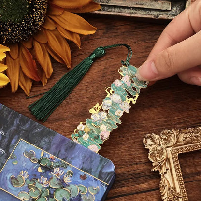 📚✨ 8-Piece Gold Metal Bookmark Set with Tassel – Van Gogh & Monet Inspired Gift for Book Lovers 🎨