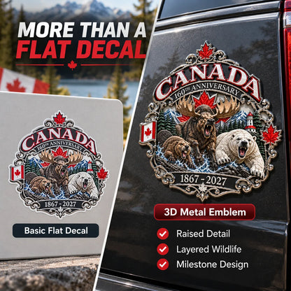 ⏳ Limited-Time 49% OFF – 🍁 Canada 160th Anniversary 3D Car Emblem | 8-Inch Metal Wildlife Badge, 1867–2027 🇨🇦