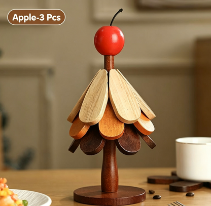 🪵 Solid Wood Heat Resistant, Protect Table From Scalding - Tree Shaped Foldable Wooden Trivet🎄