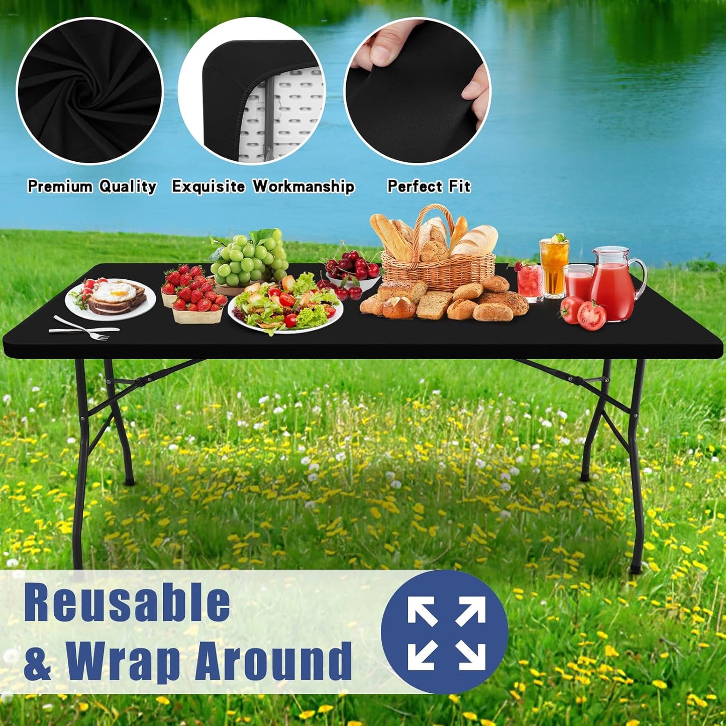 🍖Stretch Fabric Table Top Cap Cover – Elastic Edge, Waterproof & Reusable