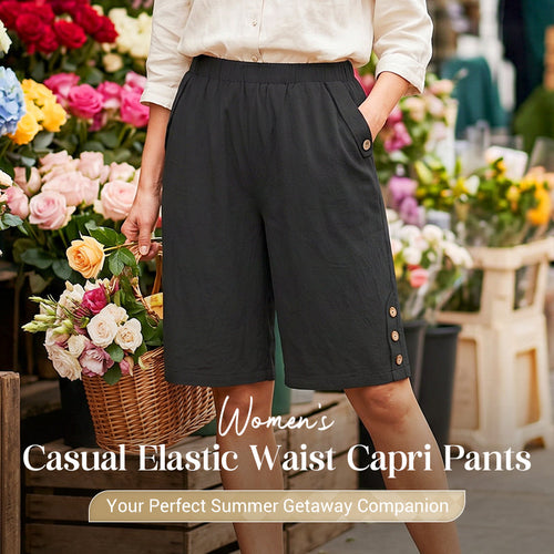 ✨ Women's Elastic Waist Capri Pants – Comfort Fit, Casual, Easy Pull-On 🌿
