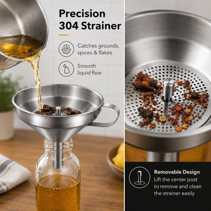 🍳Heavy-Duty Stainless Steel Kitchen Funnel (Strainer Included)