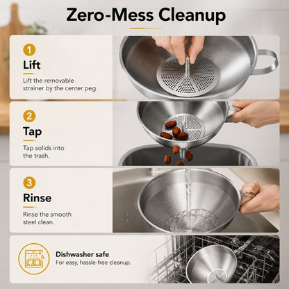🍳Heavy-Duty Stainless Steel Kitchen Funnel (Strainer Included)