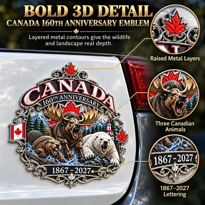 ⏳ Limited-Time 49% OFF – 🍁 Canada 160th Anniversary 3D Car Emblem | 8-Inch Metal Wildlife Badge, 1867–2027 🇨🇦
