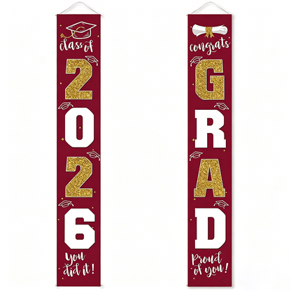 🎓Class of 2026 Graduation Banner 11.8" x 70.87" | Congrats Grad Front Door Porch Decor for Graduation Party (✨Set of 2)