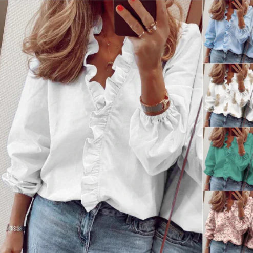 Women's Ruffled Lantern Sleeve Shirt