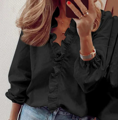 Women's Ruffled Lantern Sleeve Shirt