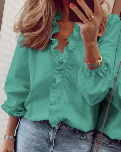 Women's Ruffled Lantern Sleeve Shirt