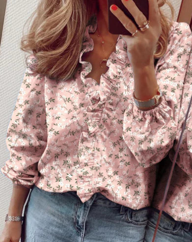 Women's Ruffled Lantern Sleeve Shirt