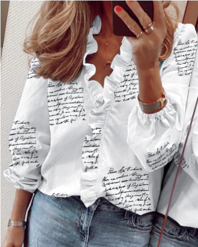 Women's Ruffled Lantern Sleeve Shirt