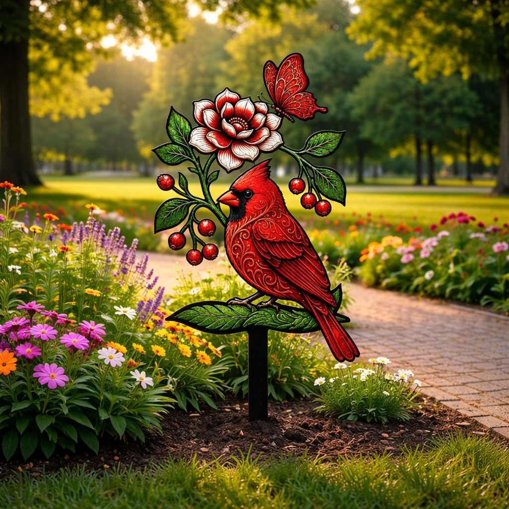 🌺Cardinal Art Garden Stake